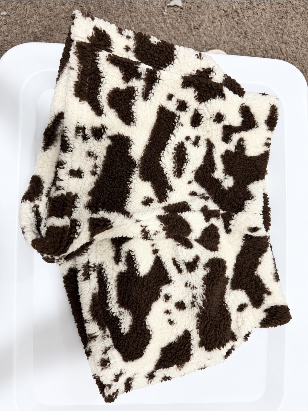 Brown & Cream Cow Print Fleece Hoodie – Size S